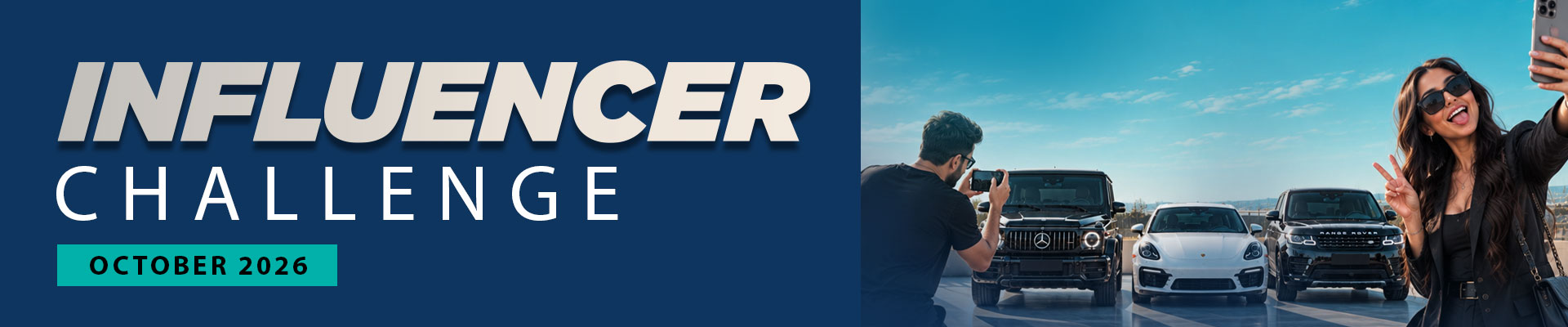 Influencer Challenge, October 2026. Creators photograph M5 Auto vehicles.